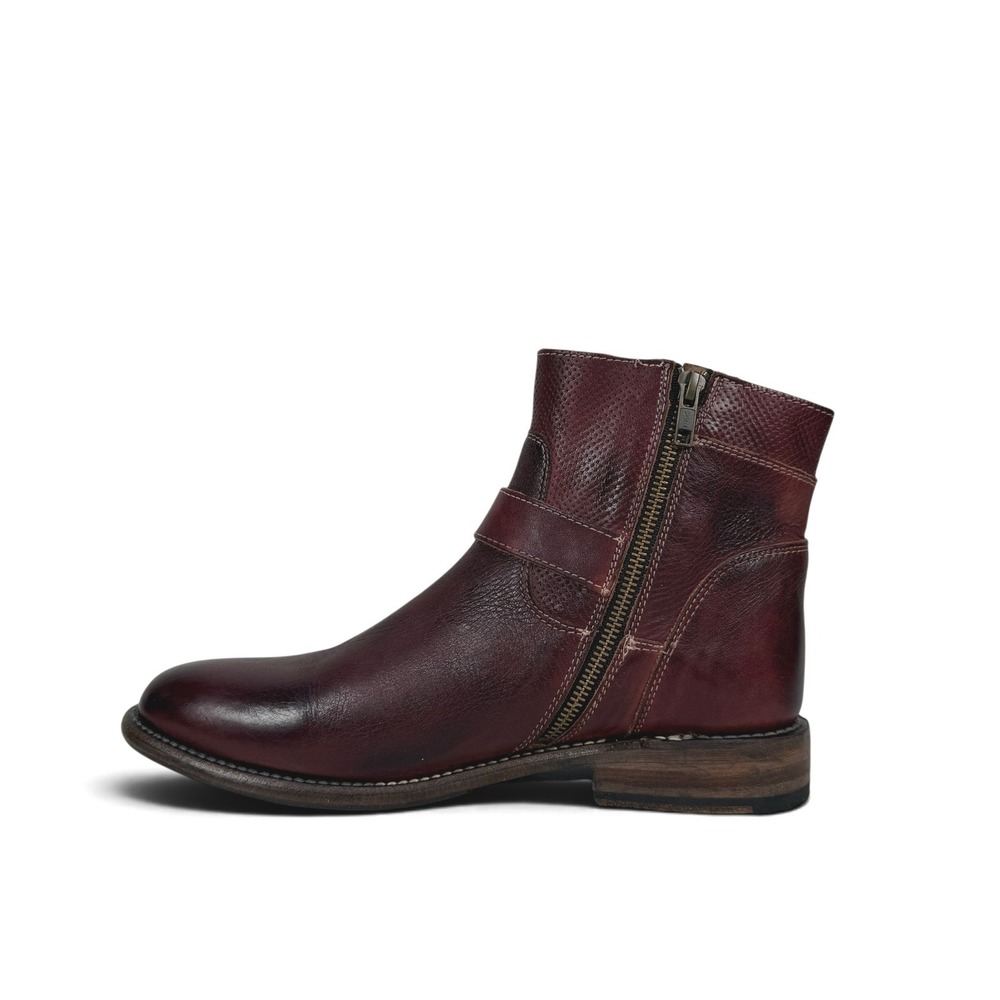 Bed Stu Becca Boots Womens 10 Dark Scarlet Leather Double Zip Moto Vibram - Picture 4 of 16